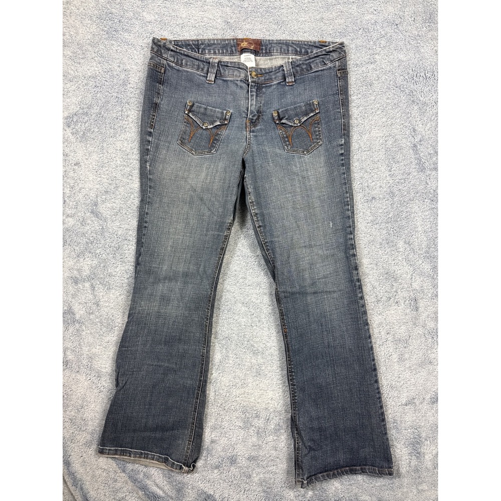 Z.Cavaricci Women 16 Blue Jeans Bootcut Flap Pocket Embroidered Y2KMcBling Denim